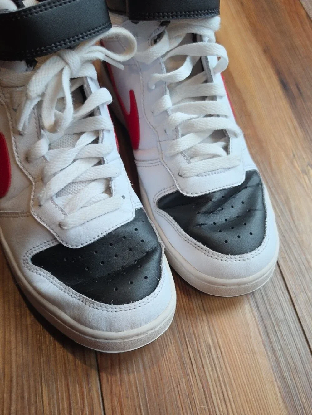 Nike Kids White High-Top Sneakers with Black and Red Accents